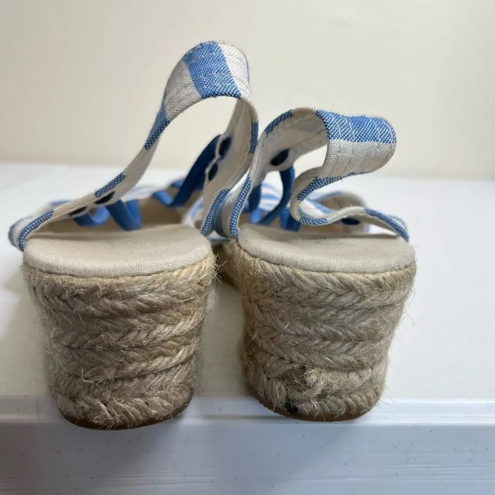 Chicos Jessa Blue White Striped Espadrille Wedge Open Toe Sandal Women Size 11